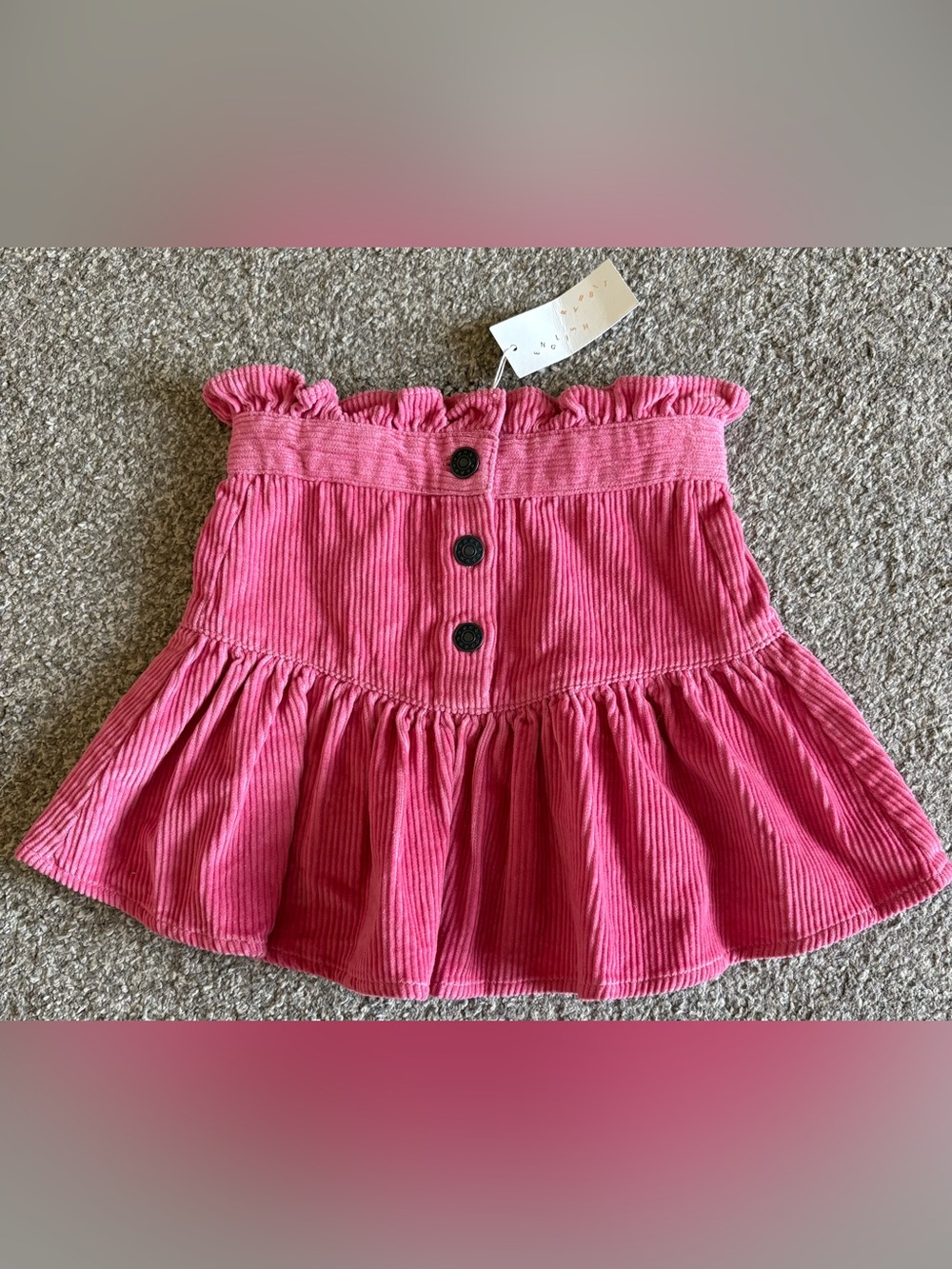 Louis Louise Girls Pink Corduroy Ruffle-Waist Button Skirt